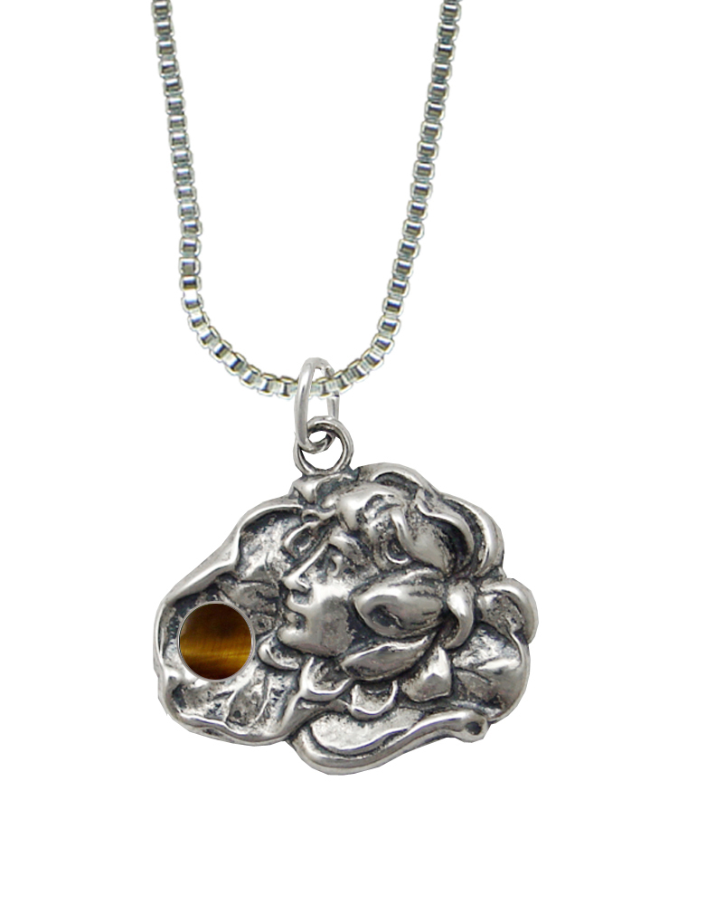 Sterling Silver Victorian Woman Maiden Pendant With Tiger Eye